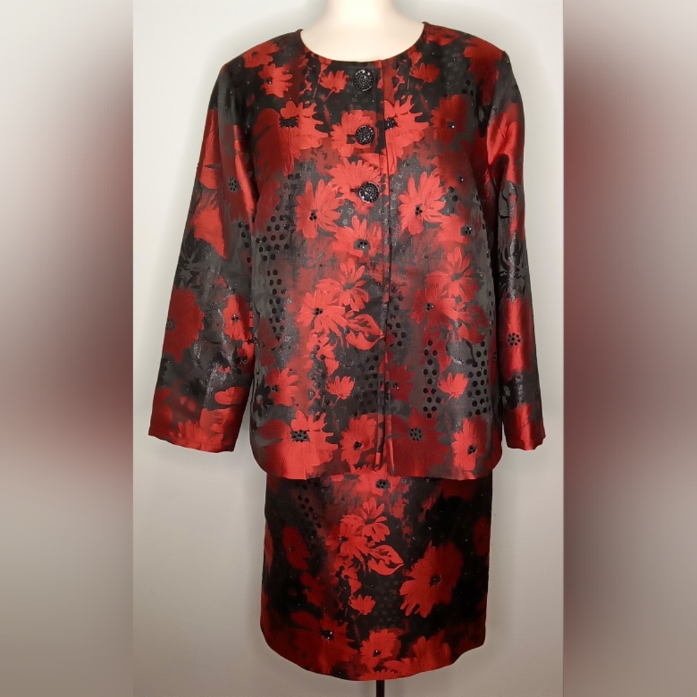 St. John Red and Black Suit
